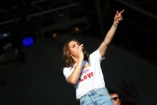 Mel C on the main stage at the British Grand Prix