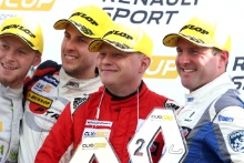 Race 2 Podium, Max Coates (GBR) Ciceley Racing Renault Clio, Mike Bushell (GBR) Team Pyro Renault Clio Cup, Lee Pattison (GBR) Team Cooksport Renault Clio Cup and Paul Rivett (GBR) WDE Motorsport Renault Clio Cup