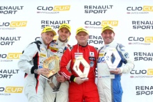 Race 2 Podium, Max Coates (GBR) Ciceley Racing Renault Clio, Mike Bushell (GBR) Team Pyro Renault Clio Cup, Lee Pattison (GBR) Team Cooksport Renault Clio Cup and Paul Rivett (GBR) WDE Motorsport Renault Clio Cup