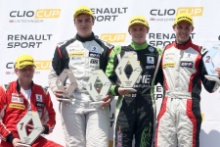 Podium, Lee Pattison (GBR) Team Cooksport Renault Clio CUp, Senna Proctor (GBR) Team Pyro Renault Clio Cup, Ant Whorton-Eales (GBR) JamSport with AWE Motorsport Renault Clio Cup and Mike Bushell (GBR) Team Pyro Renault Clio Cup