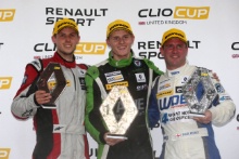 Race 1 Podium, Mike Bushell (GBR) Team Pyro Renault Clio Cup, Ant Whorton-Eales (GBR) JamSport with AWE Motorsport Renault Clio Cup and Paul Rivett (GBR) WDE Motorsport Renault Clio Cup