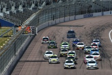Paul Rivett (GBR) WDE Motorsport Renault Clio Cup and Mike Bushell (GBR) Team Pyro Renault Clio Cup lead at the start of race 2