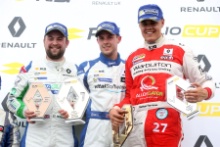 Podium, Daniel Rowbottom (GBR) DRM Renault Clio Cup, Mike Bushell (GBR) Team Pyro Renault Clio Cup and Nathan Harrison (GBR) JamSport Racing Renault Clio Cup