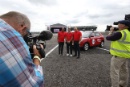 Silverstone Classic 2016, 29th-31st July, 2016,Silverstone Circuit, Northants, England. SsangYong Car Football with England, in the red of 1966, were represented by footballers John Barnes (c) and Steve Hodge as well as John Stiles (son ofNobby). The Germans – in white – lined up with ex-Formula 1 stars Damon Hill (c), Johnny Herbert and Anthony DavidsonCopyright Free for editorial use onlyMandatory credit – Jakob Ebrey Photography