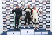 Silverstone Festival, Silverstone 2023
25th-27th August 2023
Free for editorial use only 
Podium (l-r) 72 Matthew Wrigley - Penske PC3, 6 Nick Padmore - Lotus 77, 21 Maximilian Werner - Hesketh 308C