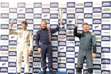 Silverstone Festival, Silverstone 2023
25th-27th August 2023
Free for editorial use only 
Podium (l-r) 68 Horatio Fitz-Simon - Lotus 22, 53 Sam Wilson - Cooper T59, 88 Alex Ames - Brabham BT6