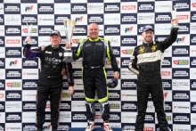 Silverstone Festival, Silverstone 202325th-27th August 2023Free for editorial use onlyPodium of 23 Paul Whight - Aston Martin Vantage GT2, 8 Craig Wilkins - Lamborghini Huracan Super Trofeo Evo and 8 Jason Mcinulty - Lamborghini Huracan Super Trofeo Evo