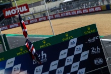 The British flag on the podium
