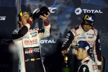 #8 Toyota Gazoo Racing Toyota TS050:  Fernando Alonso celebrates winning