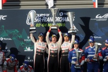 P1 Podium, #8 Toyota Gazoo Racing Toyota TS050: Sébastien Buemi, Kazuki Nakajima, Fernando Alonso