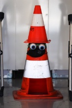A cone in the Porsche garage
