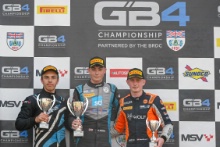 GB4 Race 2 Podium Cooper Webster - Evans GP GB4 Tom Mills - KMR Sport GB4 Liam McNeilly - Fox Motorsport GB4
